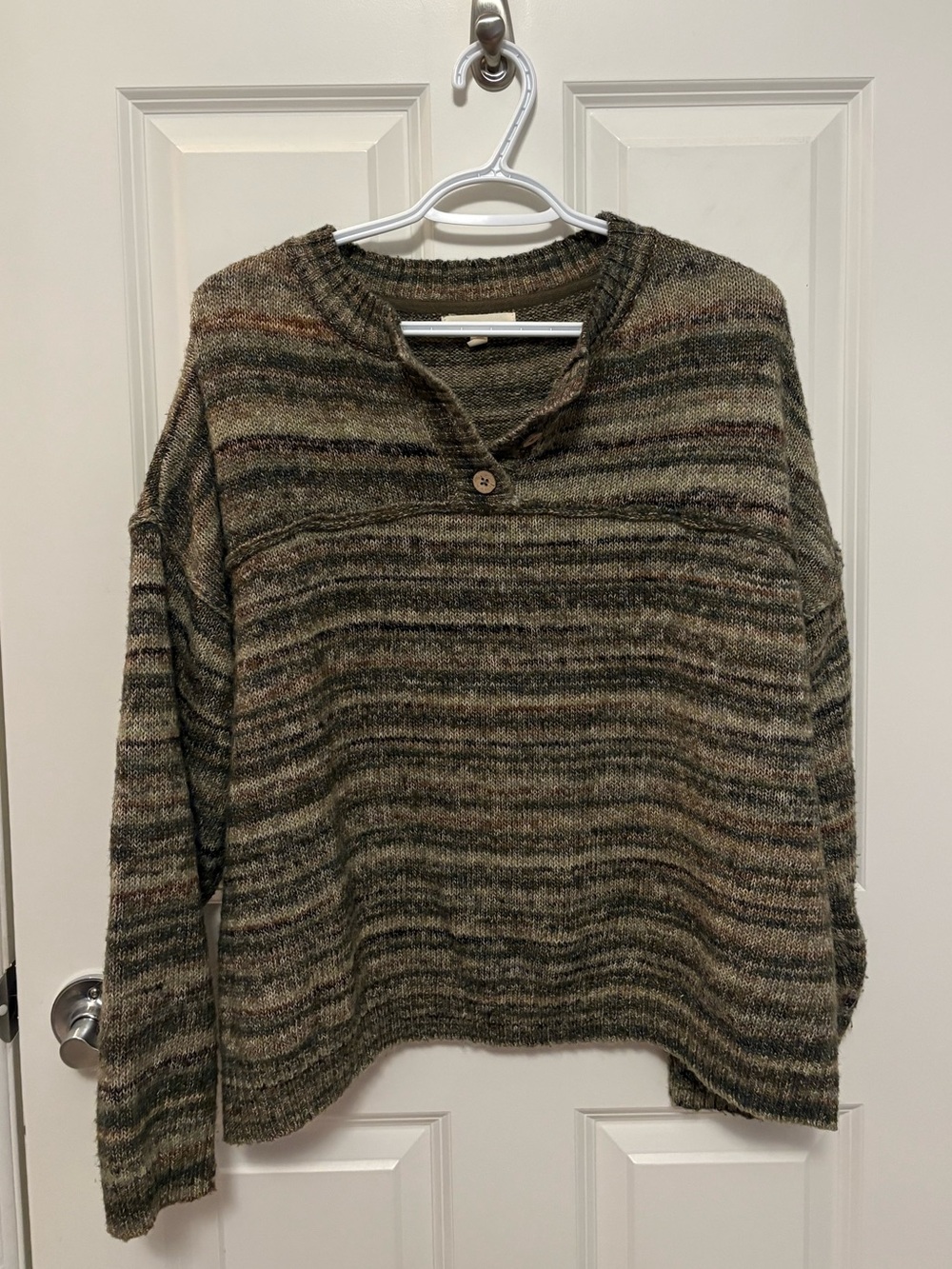 Striped Crewneck Sweater in Olive & Brown